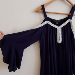 cold shoulder navy blouse